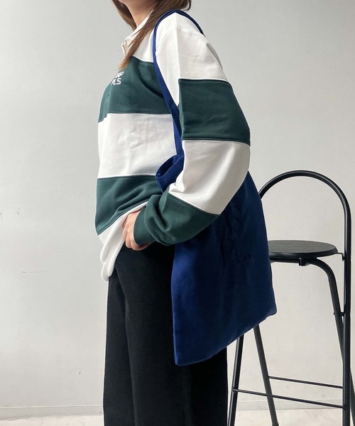 AS KNOW AS plus(アズノゥアズプラス)の「♪ワンポイントロゴ刺繍 ハーフジップ ラガーボーダープルオーバー(スウェット・レディース・ホワイト×ブラック/ホワイト×グリーン/ピンク系その他・FREE)」の18枚目の写真