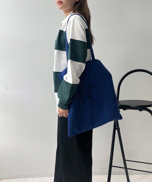 AS KNOW AS plus(アズノゥアズプラス)の「♪ワンポイントロゴ刺繍 ハーフジップ ラガーボーダープルオーバー(スウェット・レディース・ホワイト×ブラック/ホワイト×グリーン/ピンク系その他・FREE)」の19枚目の写真