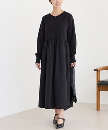 異素材 切り替え」に該当するワンピース（ブラック/黒色系