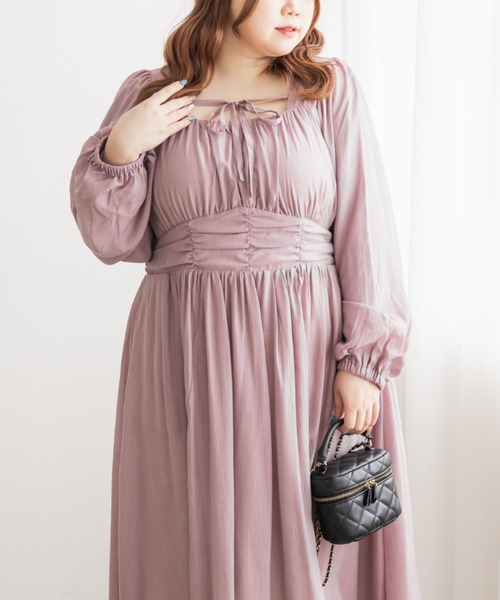 CLETTE(クレット)の「CLETTEオリジナルデコルテリボンギャザーワンピース(ワンピース・レディース・ピンク/ブラック/ブルー・LL/3L/4L)」の7枚目の写真