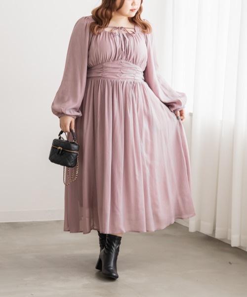 CLETTE(クレット)の「CLETTEオリジナルデコルテリボンギャザーワンピース(ワンピース・レディース・ピンク/ブラック/ブルー・LL/3L/4L)」の5枚目の写真