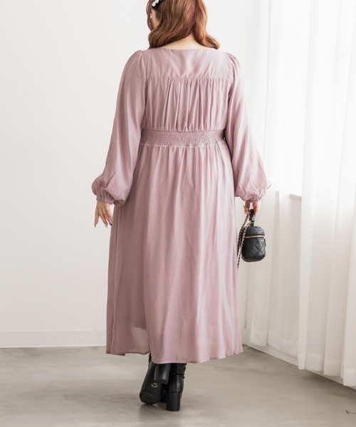 CLETTE(クレット)の「CLETTEオリジナルデコルテリボンギャザーワンピース(ワンピース・レディース・ピンク/ブラック/ブルー・LL/3L/4L)」の6枚目の写真