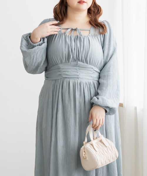 CLETTE(クレット)の「CLETTEオリジナルデコルテリボンギャザーワンピース(ワンピース・レディース・ピンク/ブラック/ブルー・LL/3L/4L)」の11枚目の写真