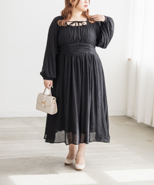 CLETTE(クレット)の「CLETTEオリジナルデコルテリボンギャザーワンピース(ワンピース・レディース・ピンク/ブラック/ブルー・LL/3L/4L)」の15枚目の写真