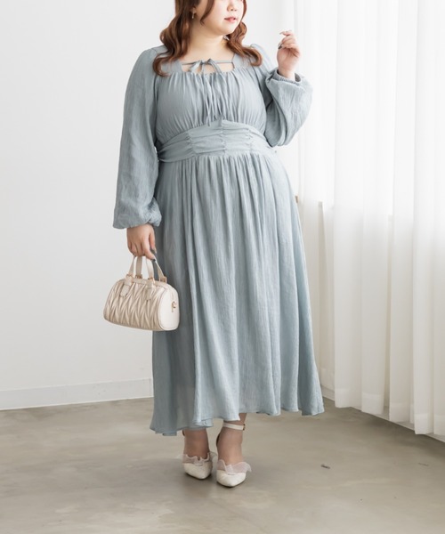 CLETTE(クレット)の「CLETTEオリジナルデコルテリボンギャザーワンピース(ワンピース・レディース・ピンク/ブラック/ブルー・LL/3L/4L)」の9枚目の写真