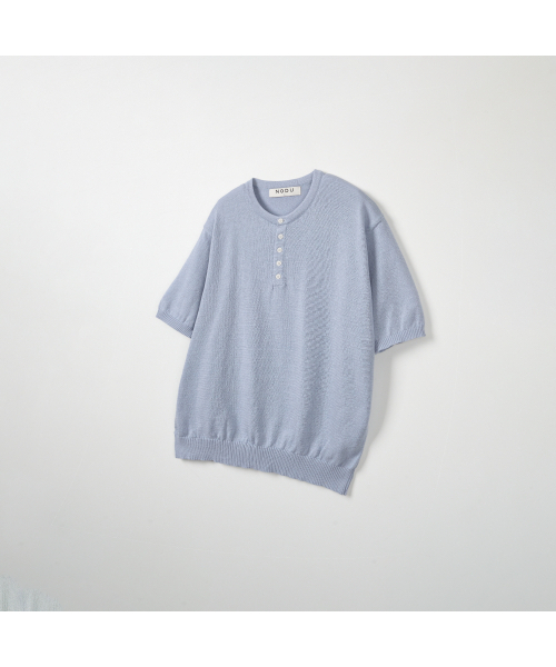 NODU（ノードユー）の「プレーンヘンリーネック半袖ニット[ライトブルー]（ニット/セーター・メンズ・その他・MEDIUM/LARGE）」の6枚目の写真