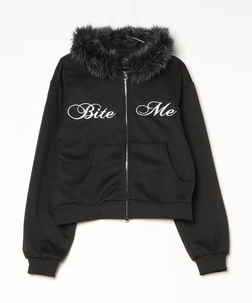 セール】Y2K 裏起毛ファーフード刺繍ロゴダブルジップパーカー