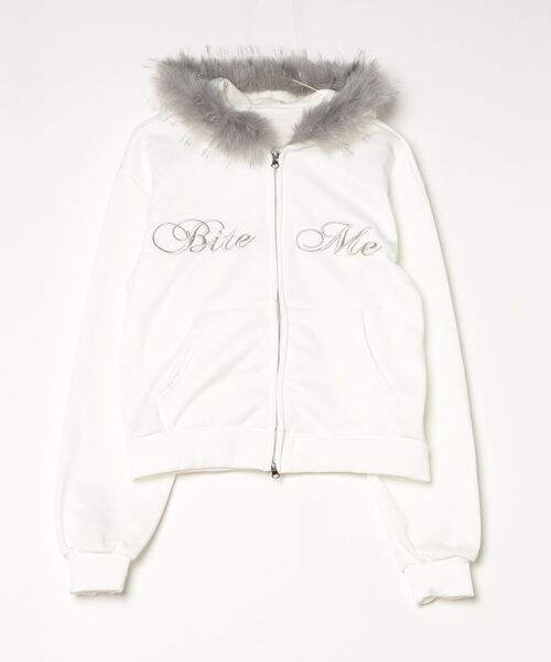 セール】Y2K 裏起毛ファーフード刺繍ロゴダブルジップパーカー