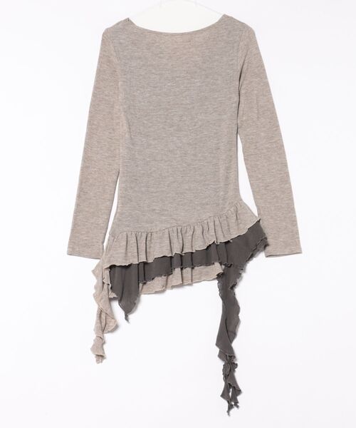 Never mind the XU(ネバーマインドザエックスユー)の「【Never mind the XU】layered long sleeve / 【ネバーマインド ザ エックスユー】レイヤード長袖トップス(Tシャツ/カットソー・レディース・ベージュ/ブラック・ONE SIZE)」の3枚目の写真