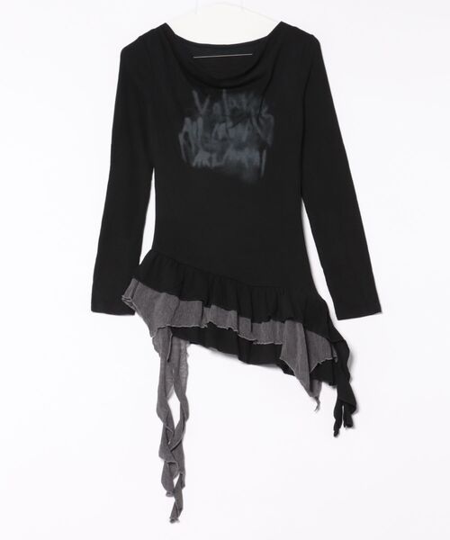 Never mind the XU(ネバーマインドザエックスユー)の「【Never mind the XU】layered long sleeve / 【ネバーマインド ザ エックスユー】レイヤード長袖トップス(Tシャツ/カットソー・レディース・ベージュ/ブラック・ONE SIZE)」の14枚目の写真
