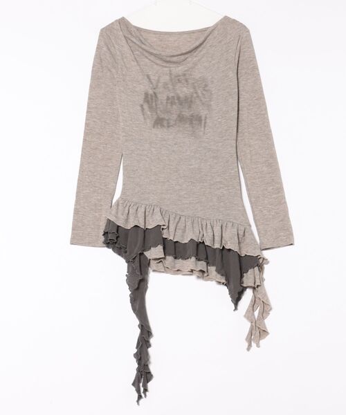 Never mind the XU(ネバーマインドザエックスユー)の「【Never mind the XU】layered long sleeve / 【ネバーマインド ザ エックスユー】レイヤード長袖トップス(Tシャツ/カットソー・レディース・ベージュ/ブラック・ONE SIZE)」の7枚目の写真