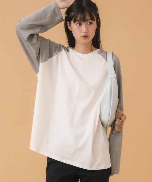HEILIS(ヘイリス)の「オーバーサイズラグランロングTシャツ / 春服 秋服 冬服 ノームコア ルーズ インナー 長袖 ロンT レイヤード スポーティー 無地 韓国(Tシャツ/カットソー・レディース・ブルー/グレー・FREE)」の6枚目の写真
