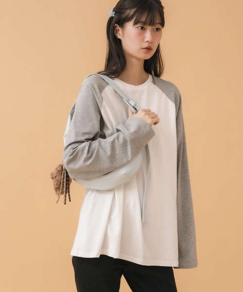 HEILIS(ヘイリス)の「オーバーサイズラグランロングTシャツ / 春服 秋服 冬服 ノームコア ルーズ インナー 長袖 ロンT レイヤード スポーティー 無地 韓国(Tシャツ/カットソー・レディース・ブルー/グレー・FREE)」の7枚目の写真