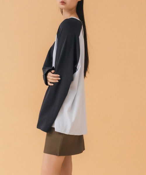 HEILIS(ヘイリス)の「オーバーサイズラグランロングTシャツ / 春服 秋服 冬服 ノームコア ルーズ インナー 長袖 ロンT レイヤード スポーティー 無地 韓国(Tシャツ/カットソー・レディース・ブルー/グレー・FREE)」の20枚目の写真