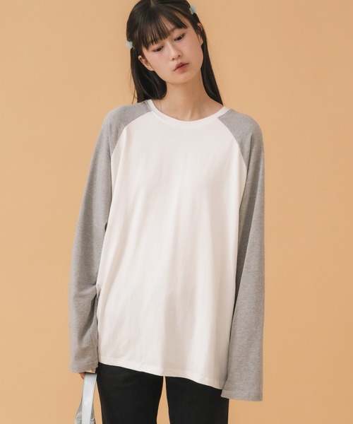 HEILIS(ヘイリス)の「オーバーサイズラグランロングTシャツ / 春服 秋服 冬服 ノームコア ルーズ インナー 長袖 ロンT レイヤード スポーティー 無地 韓国(Tシャツ/カットソー・レディース・ブルー/グレー・FREE)」の5枚目の写真
