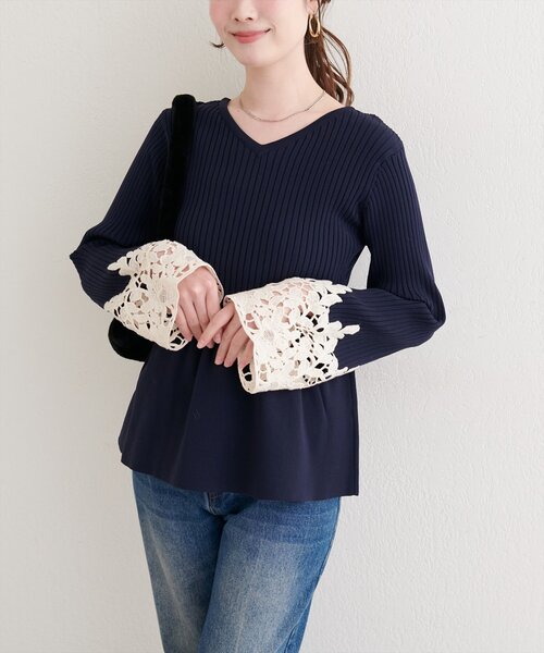袖レースペプラムニット（ニット/セーター）｜natural couture