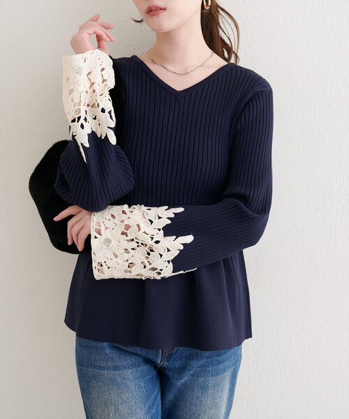 袖レースペプラムニット（ニット/セーター）｜natural couture