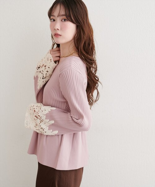 袖レースペプラムニット（ニット/セーター）｜natural couture
