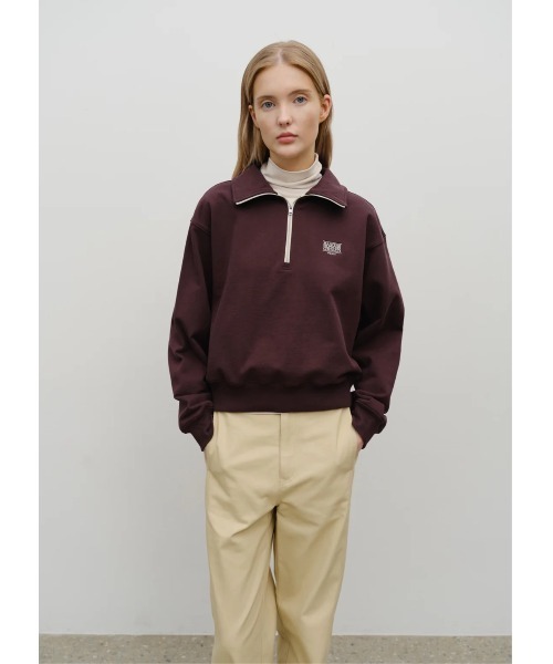 W CHAIN STITCH LOGO HALF ZIP-UP CROP SWEATSHIRT（スウェット