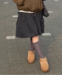 【ティアードフリル】シースルーレイヤード ドット柄ミディ丈スカート