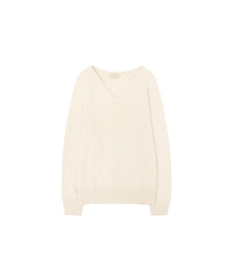 SIKN2156 ウールブレンドルーズVネックニット_Cream