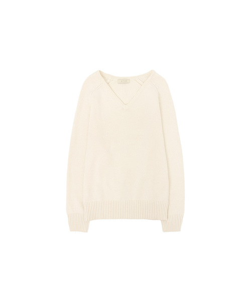 SIKN2156 ウールブレンドルーズVネックニット_Cream（ニット/セーター