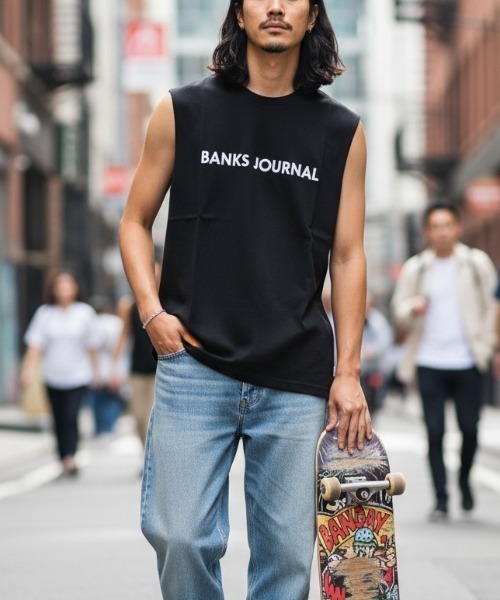 BANKS(バンクス)の「TANK/BANKS JOURNAL/バンクスジャーナル ロゴノースリーブタンクトップ サーフ ストリート カジュアル(タンクトップ・メンズ・ブラック/オフホワイト/イエロー・MEDIUM/LARGE/X-LARGE)」の2枚目の写真