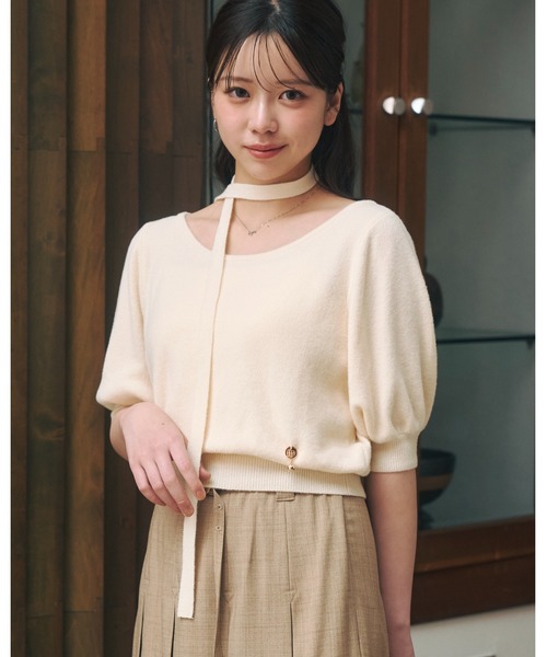 moi tytto(モイテュット)の「タイ付きサマーニット(ニット/セーター・レディース・ブラック/ナチュラル・FREE)」の2枚目の写真