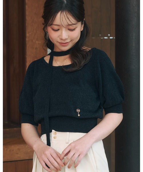 moi tytto(モイテュット)の「タイ付きサマーニット(ニット/セーター・レディース・ブラック/ナチュラル・FREE)」の11枚目の写真