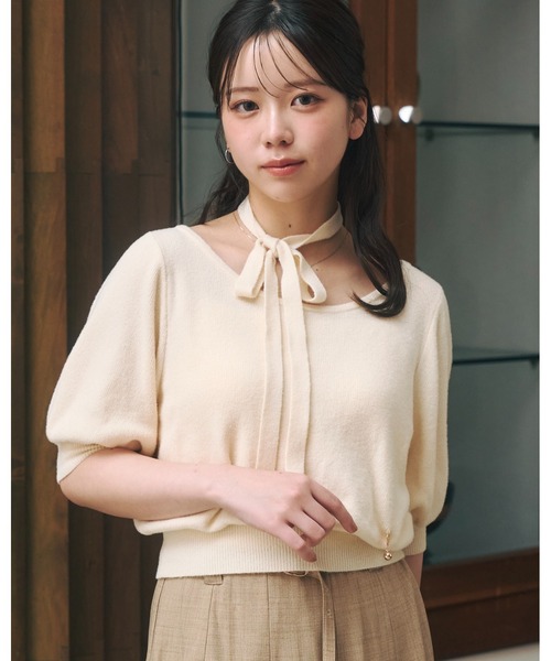 moi tytto(モイテュット)の「タイ付きサマーニット(ニット/セーター・レディース・ブラック/ナチュラル・FREE)」の4枚目の写真