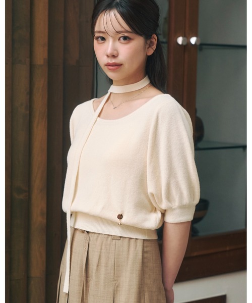 moi tytto(モイテュット)の「タイ付きサマーニット(ニット/セーター・レディース・ブラック/ナチュラル・FREE)」の5枚目の写真