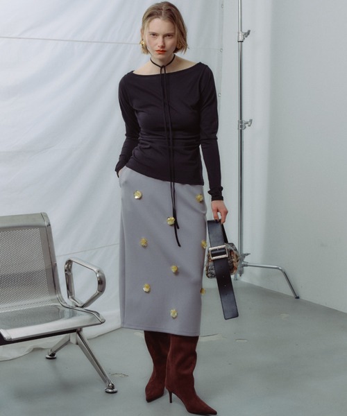 yae（ヤエ）の「Boat neck ribbon long T-shirt / ボートネックリボンロングTシャツ（Tシャツ/カットソー・レディース・ブラック/ライトブルー/ライトグリーン・FREE）」の4枚目の写真