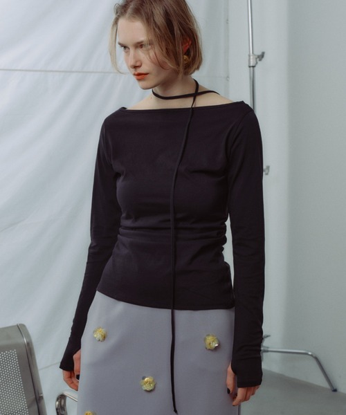 yae（ヤエ）の「Boat neck ribbon long T-shirt / ボートネックリボンロングTシャツ（Tシャツ/カットソー・レディース・ブラック/ライトブルー/ライトグリーン・FREE）」の7枚目の写真