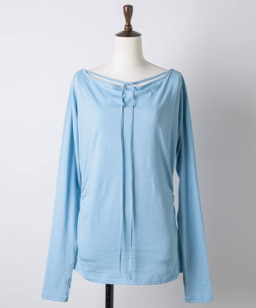 yae（ヤエ）の「Boat neck ribbon long T-shirt / ボートネックリボンロングTシャツ（Tシャツ/カットソー・レディース・ブラック/ライトブルー/ライトグリーン・FREE）」の11枚目の写真