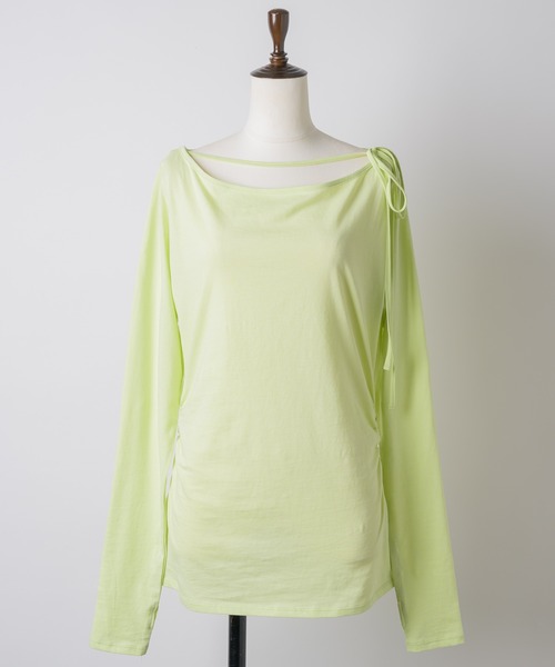 yae（ヤエ）の「Boat neck ribbon long T-shirt / ボートネックリボンロングTシャツ（Tシャツ/カットソー・レディース・ブラック/ライトブルー/ライトグリーン・FREE）」の13枚目の写真