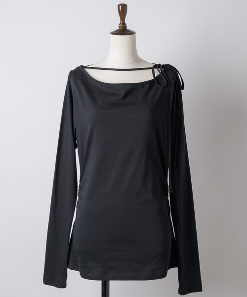 yae（ヤエ）の「Boat neck ribbon long T-shirt / ボートネックリボンロングTシャツ（Tシャツ/カットソー・レディース・ブラック/ライトブルー/ライトグリーン・FREE）」の10枚目の写真
