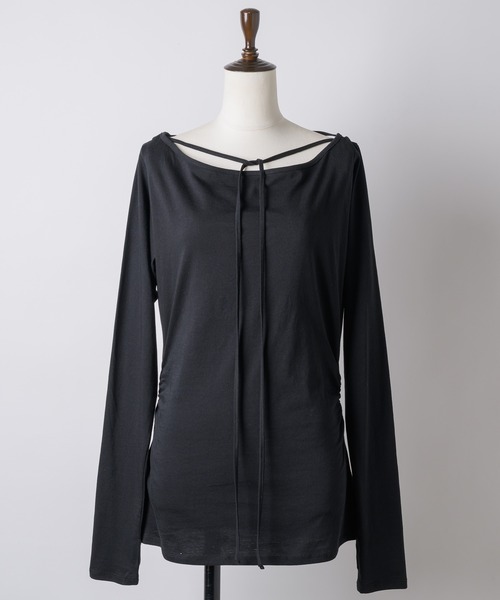 yae（ヤエ）の「Boat neck ribbon long T-shirt / ボートネックリボンロングTシャツ（Tシャツ/カットソー・レディース・ブラック/ライトブルー/ライトグリーン・FREE）」の9枚目の写真