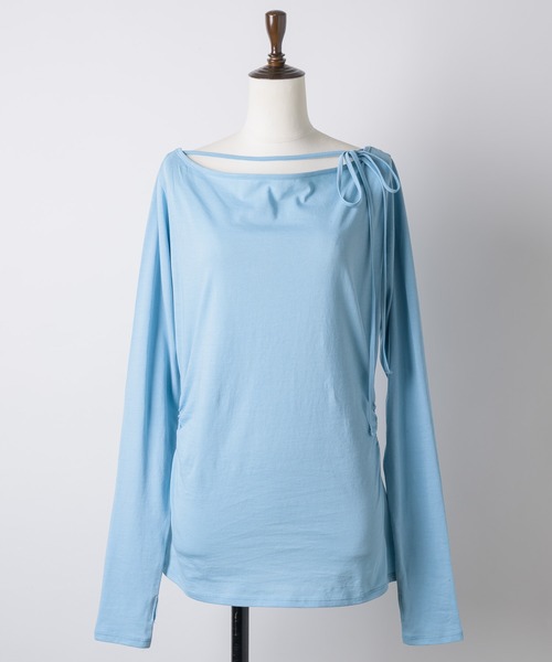 yae（ヤエ）の「Boat neck ribbon long T-shirt / ボートネックリボンロングTシャツ（Tシャツ/カットソー・レディース・ブラック/ライトブルー/ライトグリーン・FREE）」の12枚目の写真
