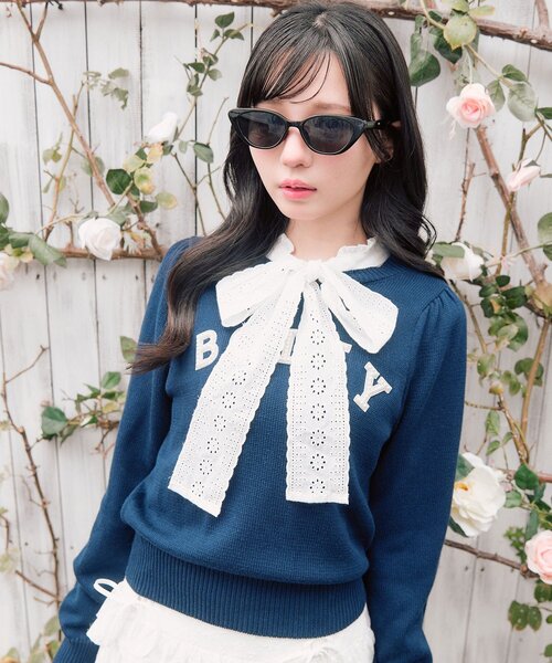 OLIVE des OLIVE（オリーブデオリーブ）の「spring color palette knit（ニット/セーター・レディース・ネイビー/ピンク/オフホワイト/チャコールグレー・FREE）」の21枚目の写真