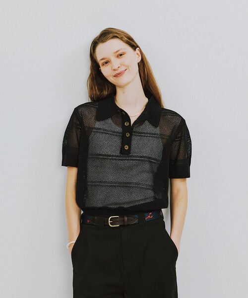 BEAMS BOY（ビームスボーイ）の「オープン ワーク ポロ（ポロシャツ・レディース・オフホワイト/ネイビー/ブラウン・1/2）」の3枚目の写真