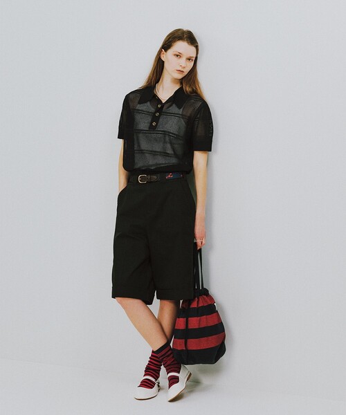 BEAMS BOY（ビームスボーイ）の「オープン ワーク ポロ（ポロシャツ・レディース・オフホワイト/ネイビー/ブラウン・1/2）」の7枚目の写真