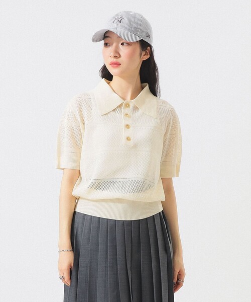 BEAMS BOY（ビームスボーイ）の「オープン ワーク ポロ（ポロシャツ・レディース・オフホワイト/ネイビー/ブラウン・1/2）」の11枚目の写真