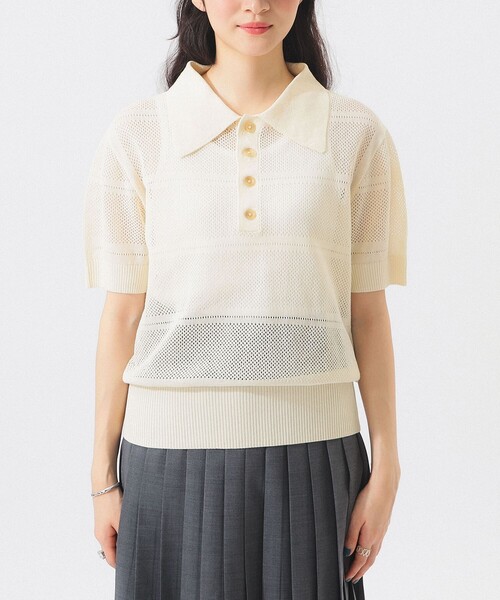 BEAMS BOY（ビームスボーイ）の「オープン ワーク ポロ（ポロシャツ・レディース・オフホワイト/ネイビー/ブラウン・1/2）」の12枚目の写真