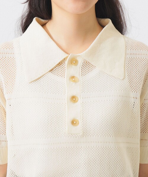 BEAMS BOY（ビームスボーイ）の「オープン ワーク ポロ（ポロシャツ・レディース・オフホワイト/ネイビー/ブラウン・1/2）」の13枚目の写真