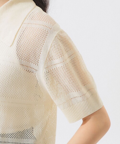 BEAMS BOY（ビームスボーイ）の「オープン ワーク ポロ（ポロシャツ・レディース・オフホワイト/ネイビー/ブラウン・1/2）」の14枚目の写真