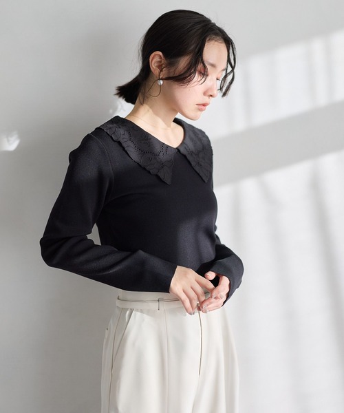 Andemiu(アンデミュウ)の「レースエリニット638300(ニット/セーター・レディース・ブラック/オフホワイト/ブルーグレー/ラベンダー・FREE)」の2枚目の写真