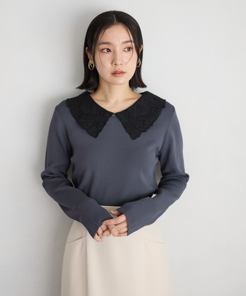 Andemiu(アンデミュウ)の「レースエリニット638300(ニット/セーター・レディース・ブラック/オフホワイト/ブルーグレー/ラベンダー・FREE)」の5枚目の写真