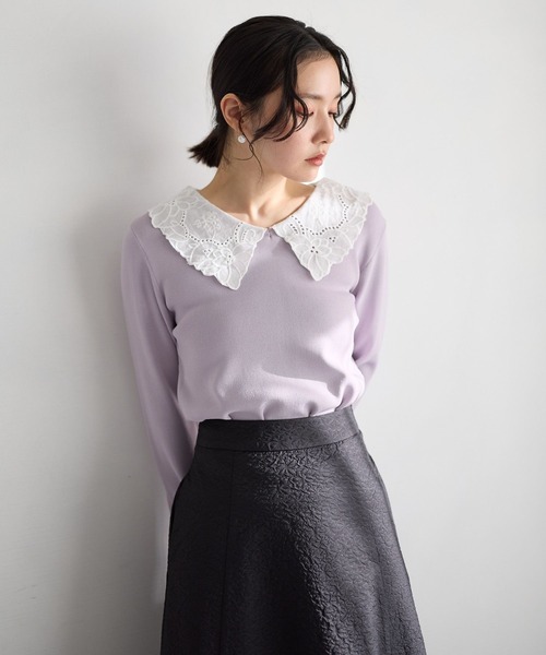 Andemiu(アンデミュウ)の「レースエリニット638300(ニット/セーター・レディース・ブラック/オフホワイト/ブルーグレー/ラベンダー・FREE)」の8枚目の写真