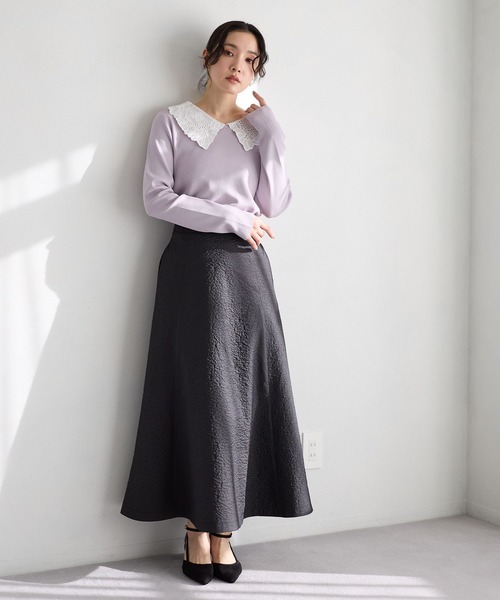 Andemiu(アンデミュウ)の「レースエリニット638300(ニット/セーター・レディース・ブラック/オフホワイト/ブルーグレー/ラベンダー・FREE)」の9枚目の写真