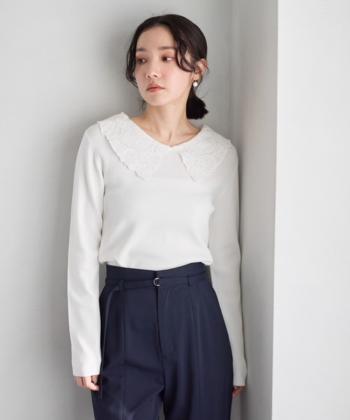 Andemiu(アンデミュウ)の「レースエリニット638300(ニット/セーター・レディース・ブラック/オフホワイト/ブルーグレー/ラベンダー・FREE)」の10枚目の写真